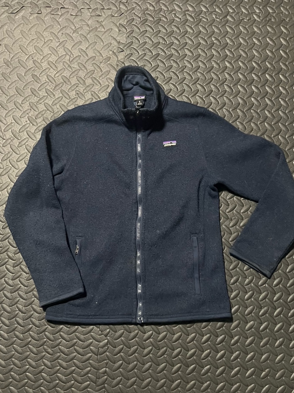 Patagonia Navy Fleece Jacket with Multicolor Logo